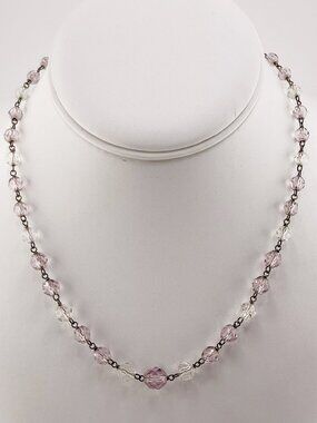ANTIQUE Clear and pale purple glass rosary style beaded necklace vintage jewelry